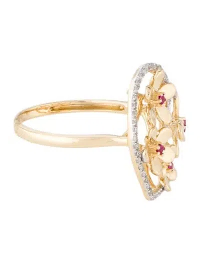 Pre-owned Ring 14k Ruby & Diamond Heart Cocktail  In Multi