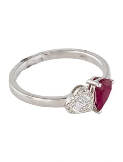 Pre-owned Ring 14k Ruby & Diamond Heart Toi Et Moi Cocktail  In Multi