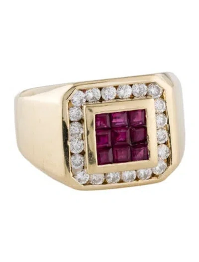 Pre-owned Ring 14k Ruby & Diamond Signet  In Multicolor