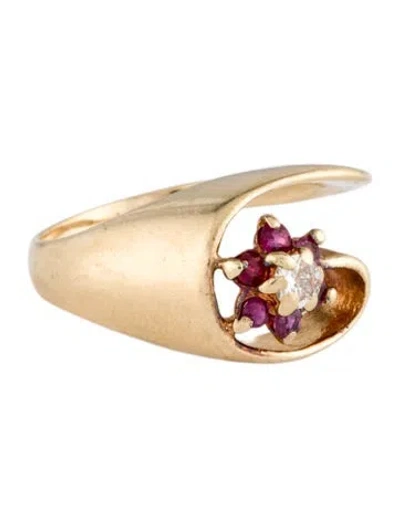 Pre-owned Ring 14k Ruby & Diamond Swirl Cocktail  In Multi