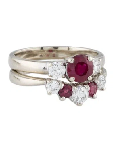 Pre-owned Ring 14k Ruby & Diamond Wedding Set In Multi