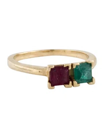Pre-owned Ring 14k Ruby & Emerald Twins Cocktail  In Multi