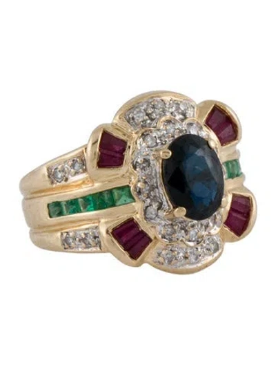 Pre-owned Ring 14k Ruby , Emerald, Sapphire & Diamond Cocktail  In Multi