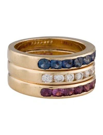 Pre-owned Ring 14k Ruby, Sapphire & Diamond Band In Multi