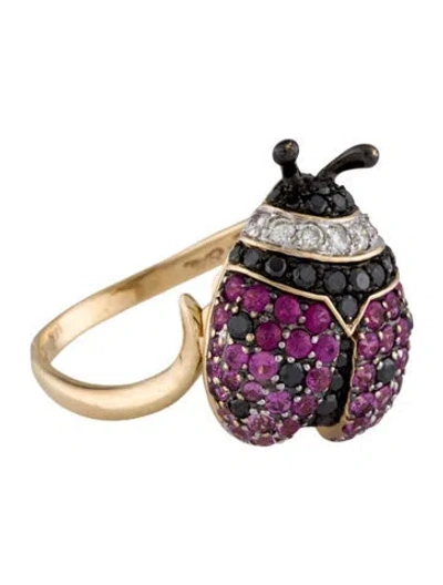 Pre-owned Ring 14k Ruby, Sapphire & Diamond Ladybug Cocktail  In Multi