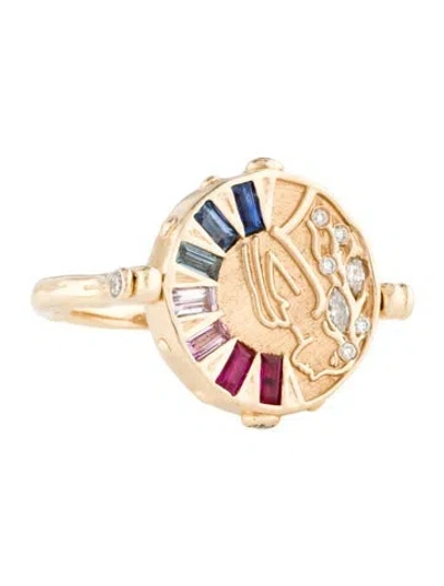 Pre-owned Ring 14k Ruby, Sapphire & Diamond Reversible  In Multi