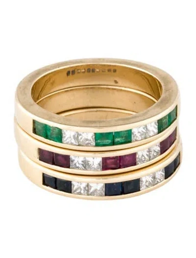 Pre-owned Ring 14k Ruby, Sapphire & Emerald Stacking Band Set In Multi