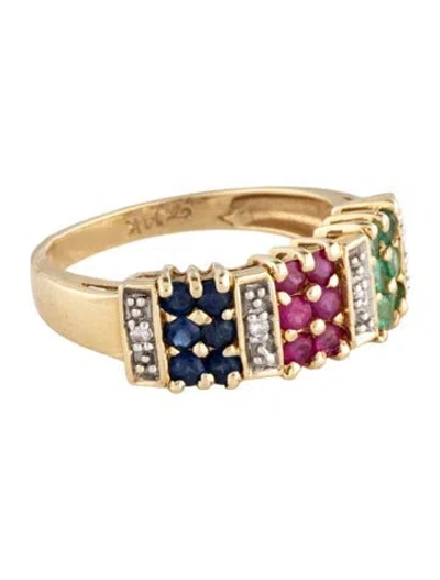 Pre-owned Ring 14k Ruby, Sapphire, Emerald & Diamond Cocktail  In Multicolor