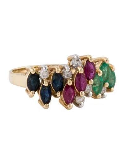 Pre-owned Ring 14k Ruby, Sapphire, Emerald & Diamond  In Multi