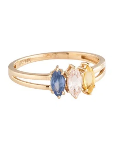 Pre-owned Ring 14k Sapphire 3-stone Cocktail  In Multicolor