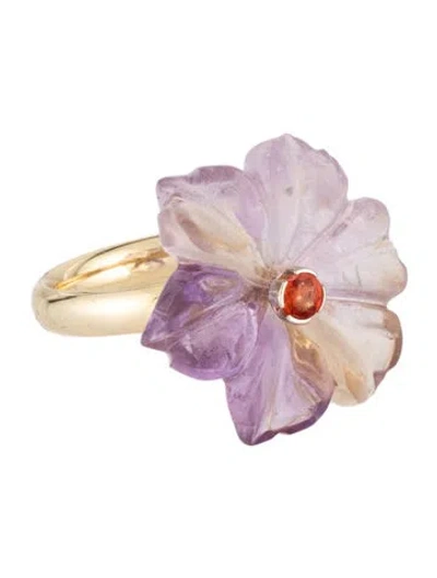 Pre-owned Ring 14k Sapphire & Ametrine Flower Spinner Cocktail  In Multicolor