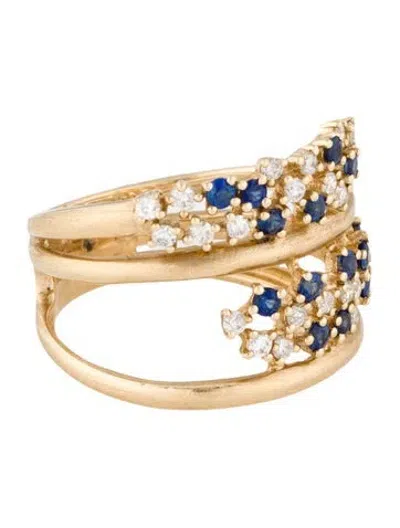 Pre-owned Ring 14k Sapphire & Diamond Cocktail  In Multi