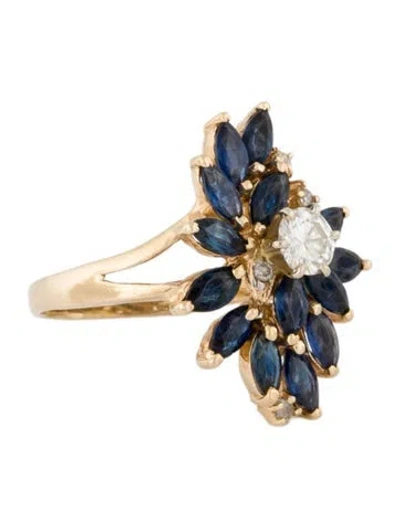 Pre-owned Ring 14k Sapphire & Diamond Cocktail  In Multi
