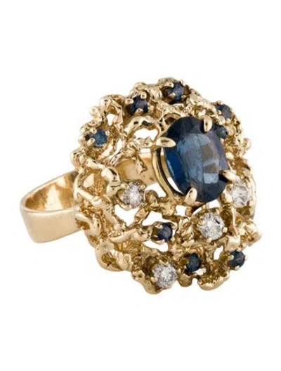 Pre-owned Ring 14k Sapphire & Diamond Cocktail  In Multi