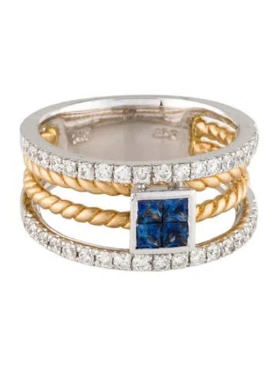 Pre-owned Ring 14k Sapphire & Diamond Cocktail  In Multi