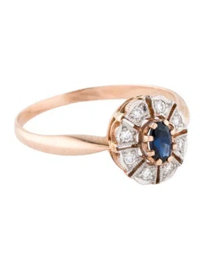 Pre-owned Ring 14k Sapphire & Diamond Cocktail  In Multi