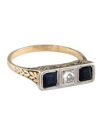 Pre-owned Ring 14k Sapphire & Diamond Cocktail  In Multi