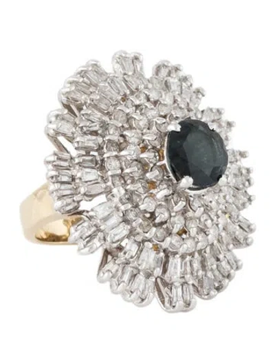 Pre-owned Ring 14k Sapphire & Diamond Cocktail  In Multicolor