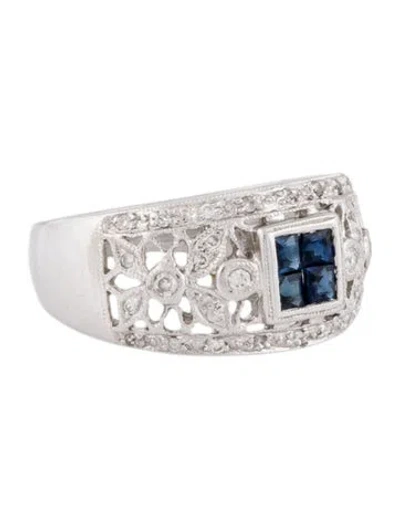 Pre-owned Ring 14k Sapphire & Diamond Cutout Band In Multi
