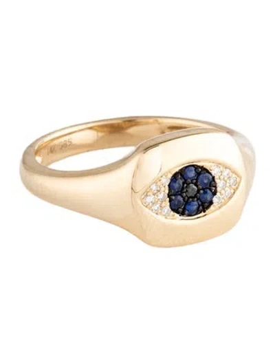 Pre-owned Ring 14k Sapphire & Diamond Evil Eye Signet  In Multicolor