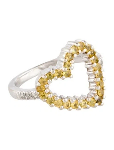 Pre-owned Ring 14k Sapphire & Diamond Heart Cocktail  In Multi