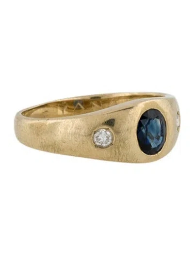 Pre-owned Ring 14k Sapphire & Diamond Signet  In Multi