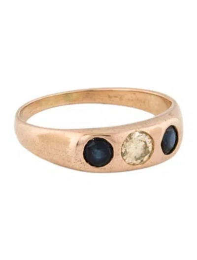 Pre-owned Ring 14k Sapphire & Diamond Three Stone Band In Multi