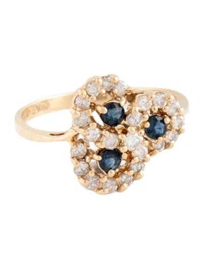 Pre-owned Ring 14k Sapphire & Diamond Trinity Cocktail  In Multicolor