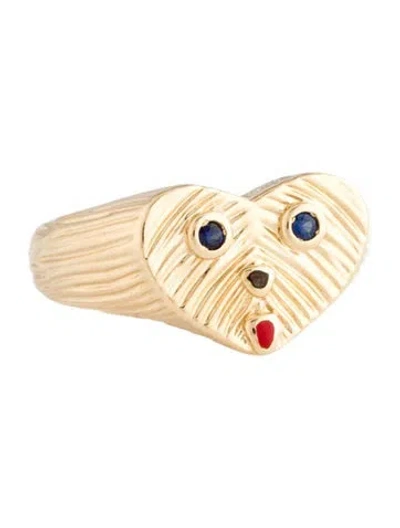 Pre-owned Ring 14k Sapphire & Enamel Signet  In Red