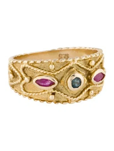 Pre-owned Ring 14k Sapphire & Ruby Cocktail  In Multi