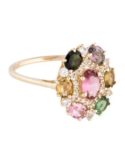 Pre-owned Ring 14k Sapphire & Tourmaline Cocktail  In Multi