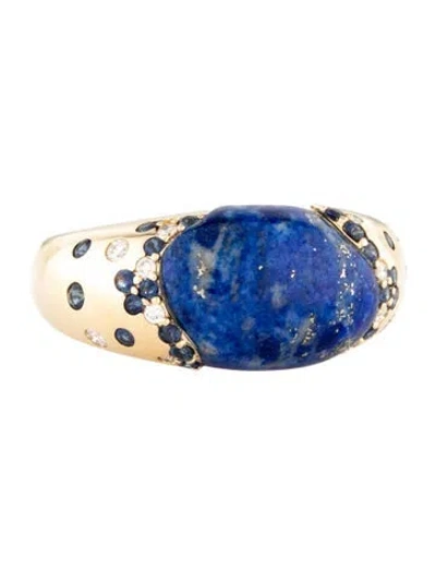 Pre-owned Ring 14k Sapphire, Lapis Lazuli & Diamond Cocktail Band In Multicolor