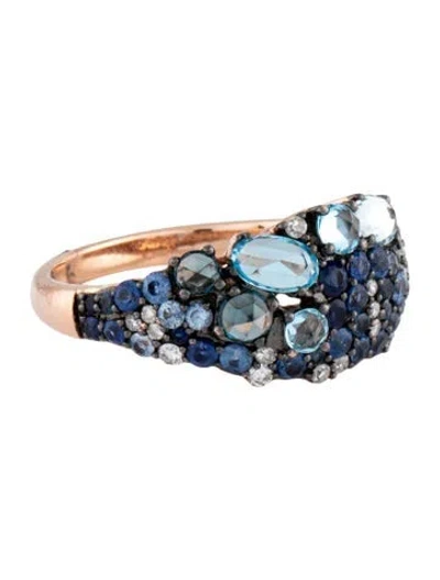 Pre-owned Ring 14k Sapphire, Topaz & Diamond Cocktail  In Multicolor