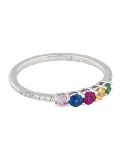 Pre-owned Ring 14k Sapphire, Tsavorite Garnet, Ruby & Diamond Rainbow Band In Multi
