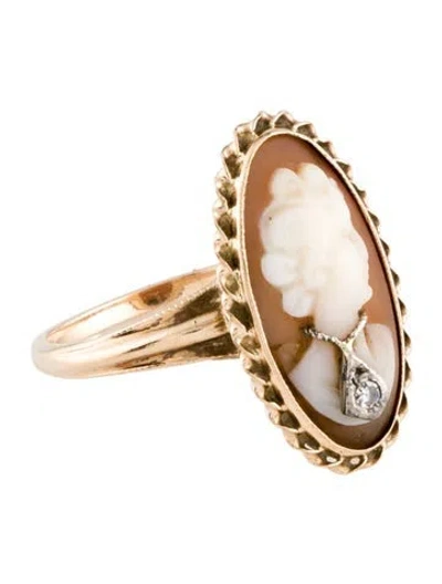 Pre-owned Ring 14k Shell & Diamond Cameo Cocktail  In Multi