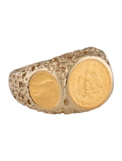 Pre-owned Ring 14k Signet  W/22k Imperial Mexican Dos Pesos Coins In Multicolor
