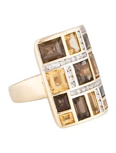 Pre-owned Ring 14k Smoky Quartz & Citrine Cocktail  In Multi