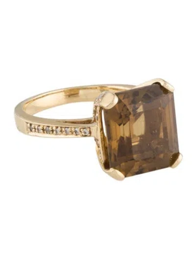 Pre-owned Ring 14k Smoky Quartz & Diamond Cocktail  In Multi