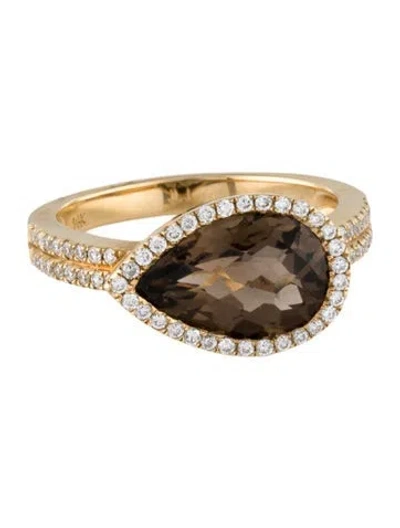 Pre-owned Ring 14k Smoky Quartz & Diamond Cocktail  In Multi