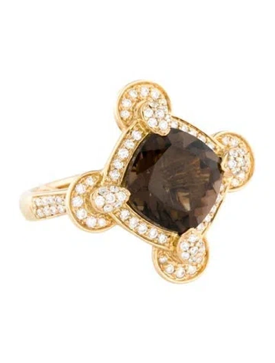 Pre-owned Ring 14k Smoky Quartz & Diamond Cocktail  In Multi