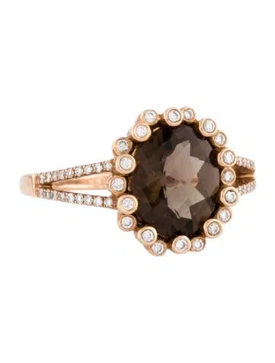 Pre-owned Ring 14k Smoky Quartz & Diamond Cocktail  In Multi