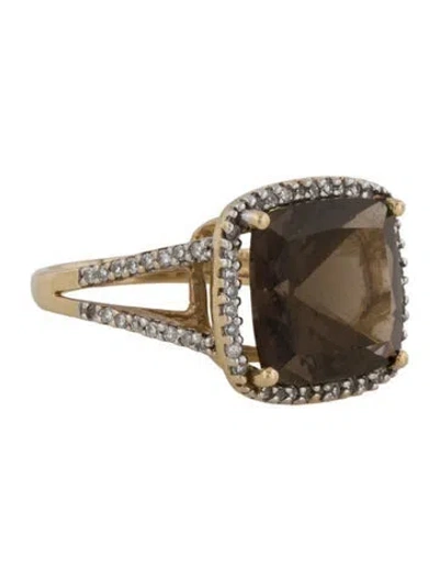 Pre-owned Ring 14k Smoky Quartz & Diamond Cocktail  In Multicolor