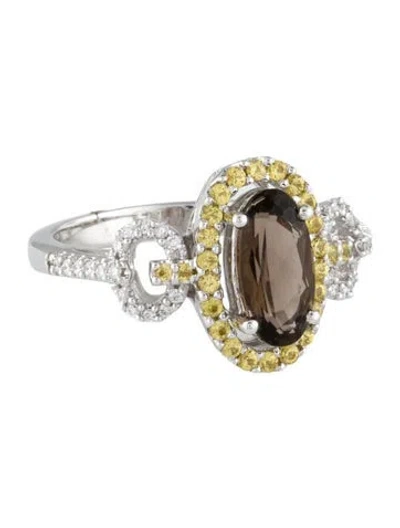 Pre-owned Ring 14k Smoky Quartz, Sapphire & Diamond Cocktail  In Multi
