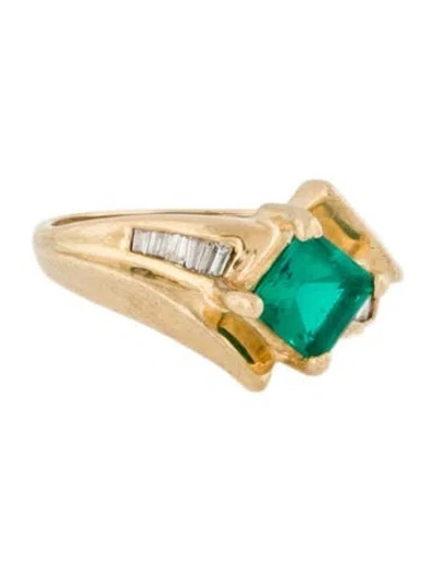 Pre-owned Ring 14k Synthetic Emerald & Diamond Cocktail  In Multi