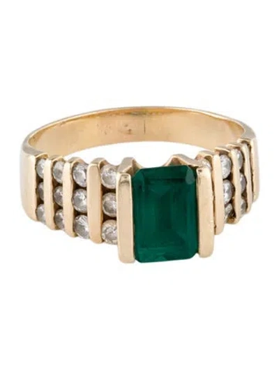 Pre-owned Ring 14k Synthetic Emerald & Diamond Cocktail  In Multi