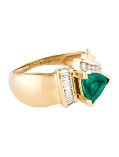 Pre-owned Ring 14k Synthetic Emerald & Diamond Cocktail  In Multi