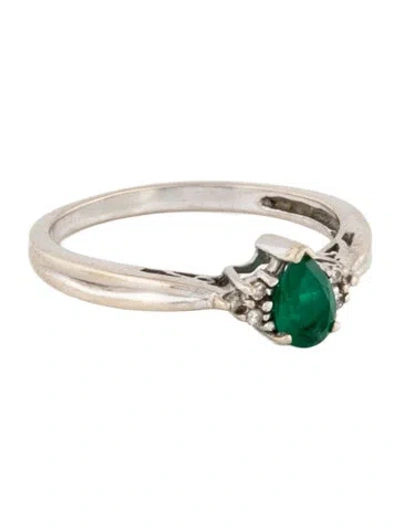 Pre-owned Ring 14k Synthetic Emerald & Diamond  In Multicolor
