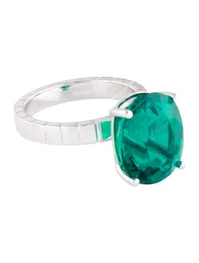 Pre-owned Ring 14k Synthetic Emerald Cocktail  In Multi
