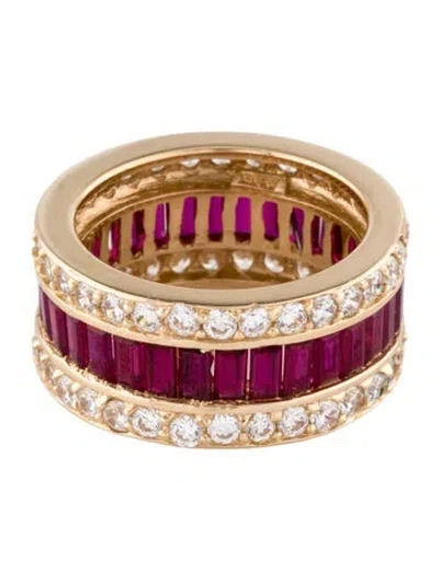 Pre-owned Ring 14k Synthetic Ruby & Cubic Zirconia Eternity Band  In Multi