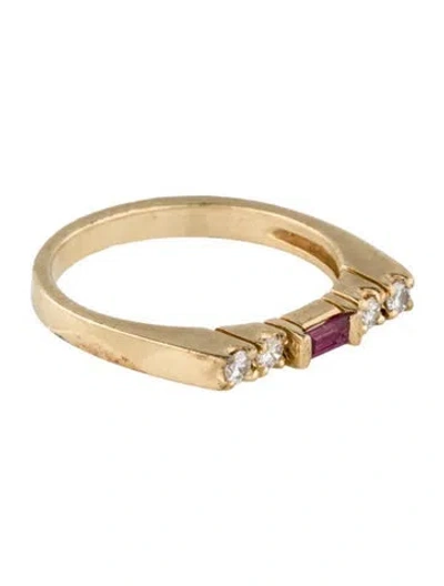 Pre-owned Ring 14k Synthetic Ruby & Diamond Band In Multi